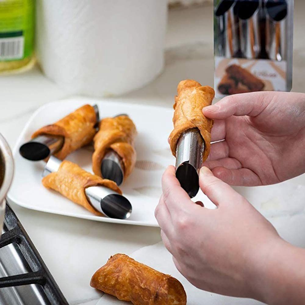 Danish Pancake Pan - 金属製6個セット デンマーク風カノーリ型 ペストリーロール キッチンガジェット 製菓道具 クリームパフメーカー