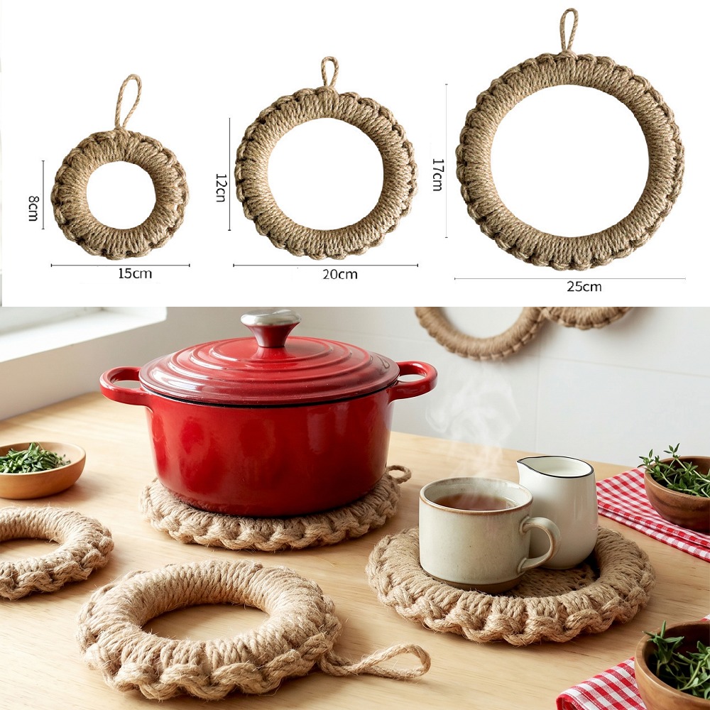 2個入り素朴なジュート織りトリベット、ボヘミアン風ホットパッ - Cast Iron Corn のレビューと価格