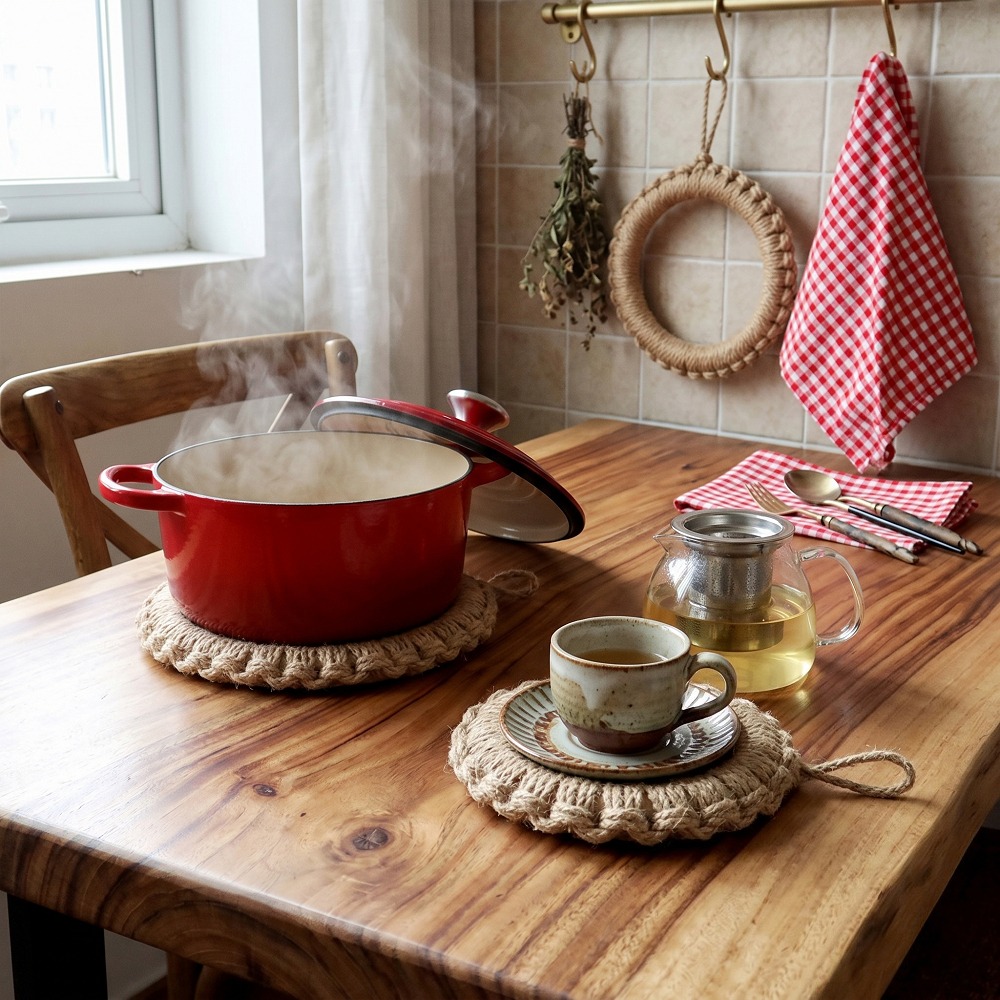 2個入り素朴なジュート織りトリベット、ボヘミアン風ホットパッ - Cast Iron Corn のレビューと価格
